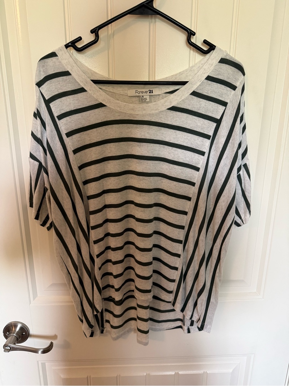 Forever 21 Green & White Horizontal Striped Short Sleeve Top